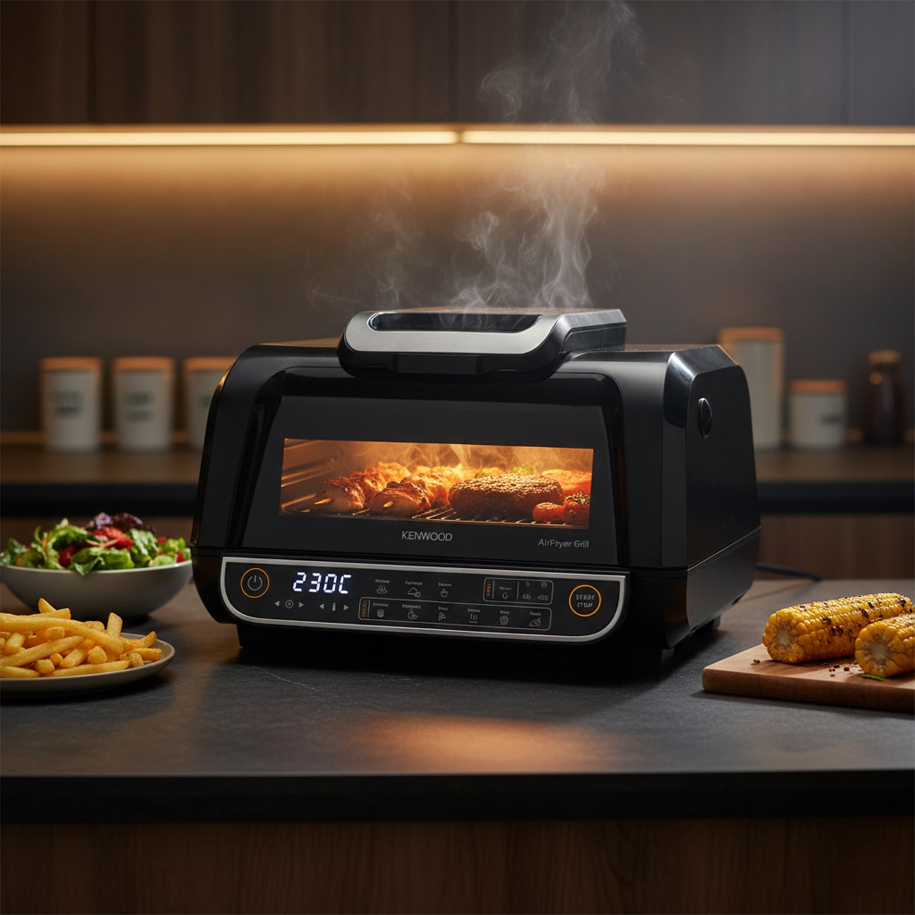 قلاية هوائية وشواية كينود 2 في 1 - 8 لتر، 1700 واط، GHF40.000 BK