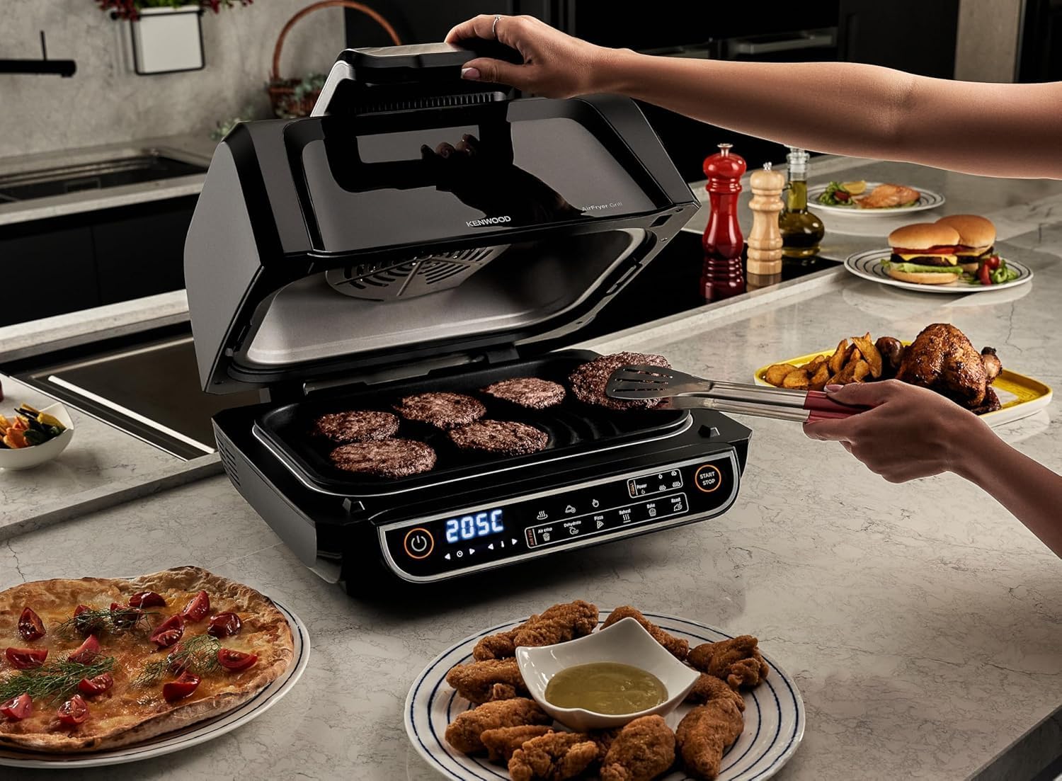 قلاية هوائية وشواية كينود 2 في 1 - 8 لتر، 1700 واط، GHF40.000 BK